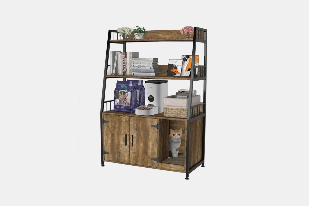 GDLF Large Hidden Litter Box Enclosure Furniture with Shelf