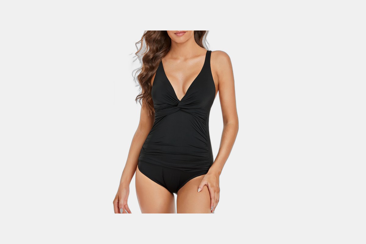Hilor One-Piece Shirred Tummy Control Bathing Suit