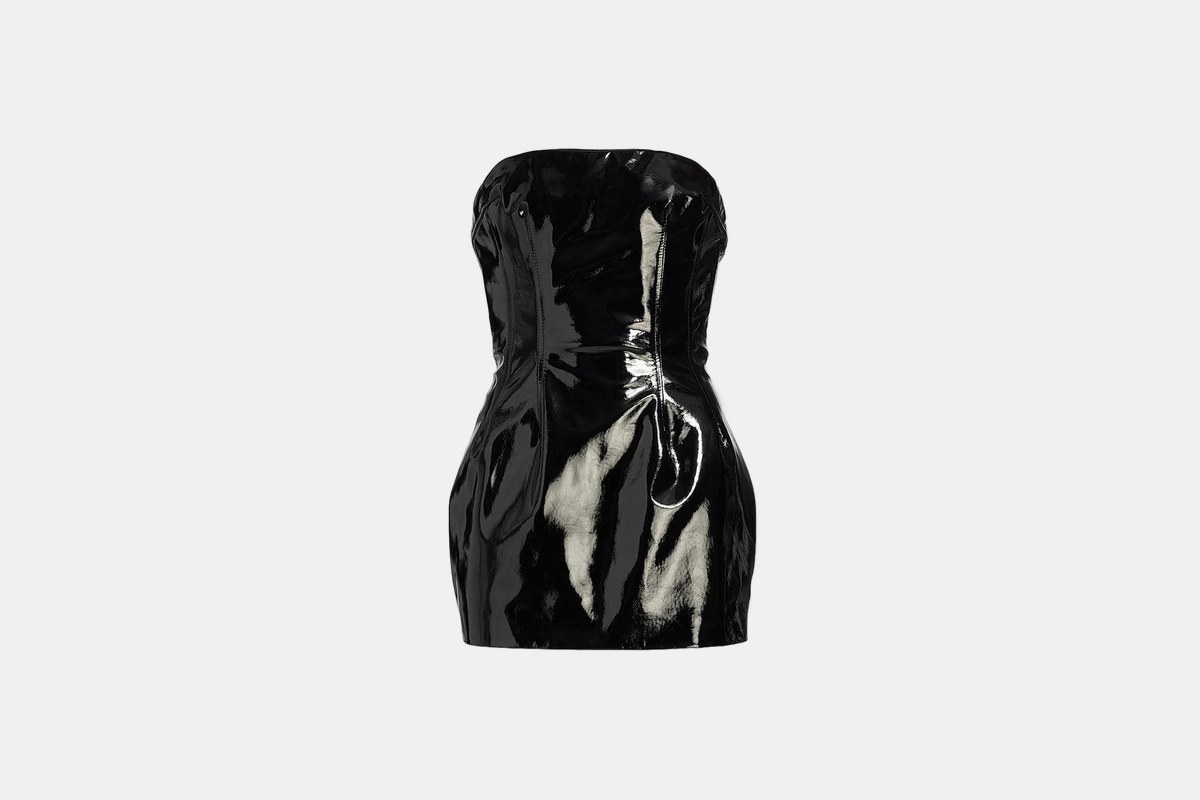 LaQuan Smith Patent Leather Strapless Minidress